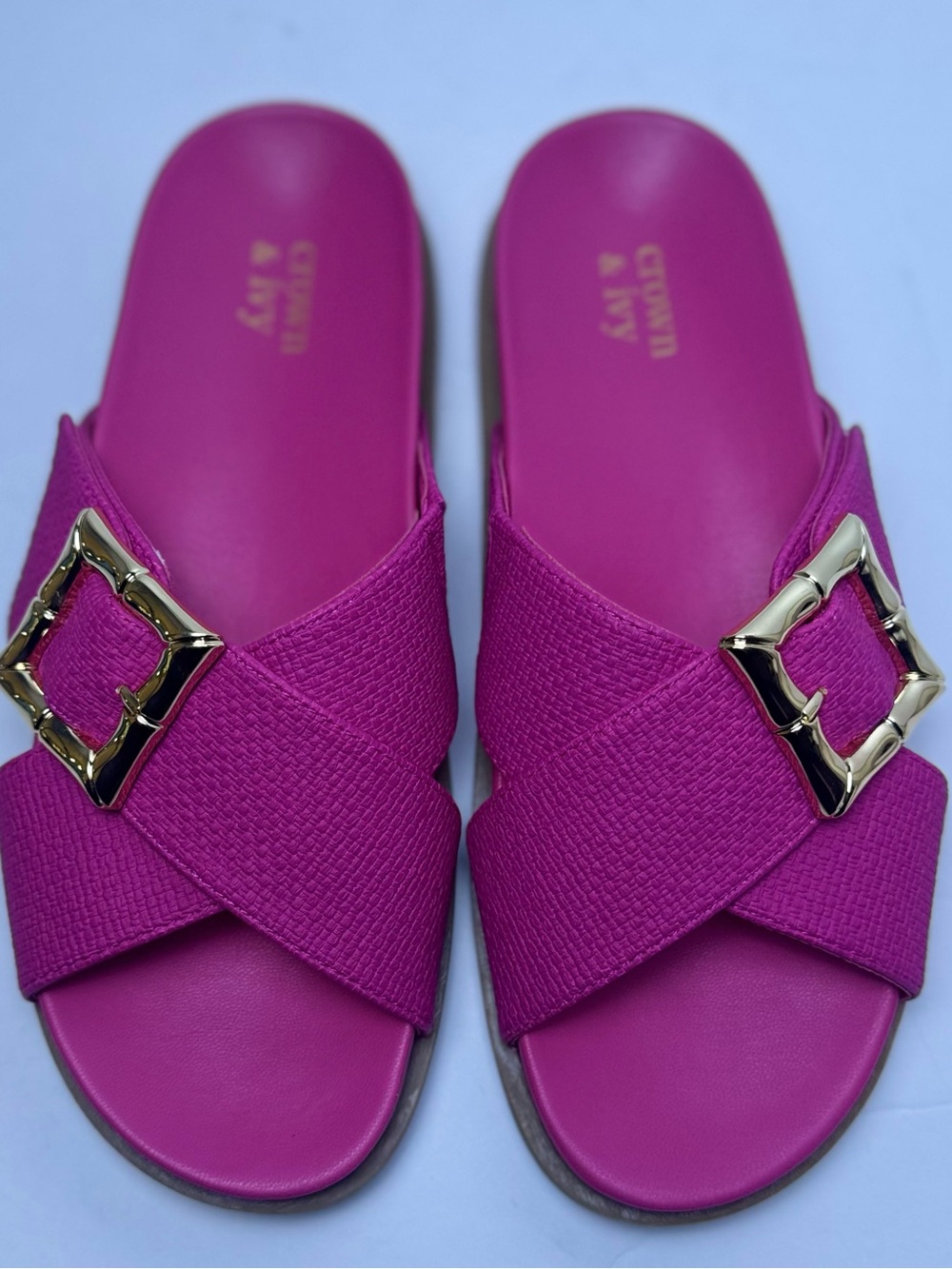 Crown & Ivy Glinda Slide Sandals Pink Gold Buckle Women’s 7.5
